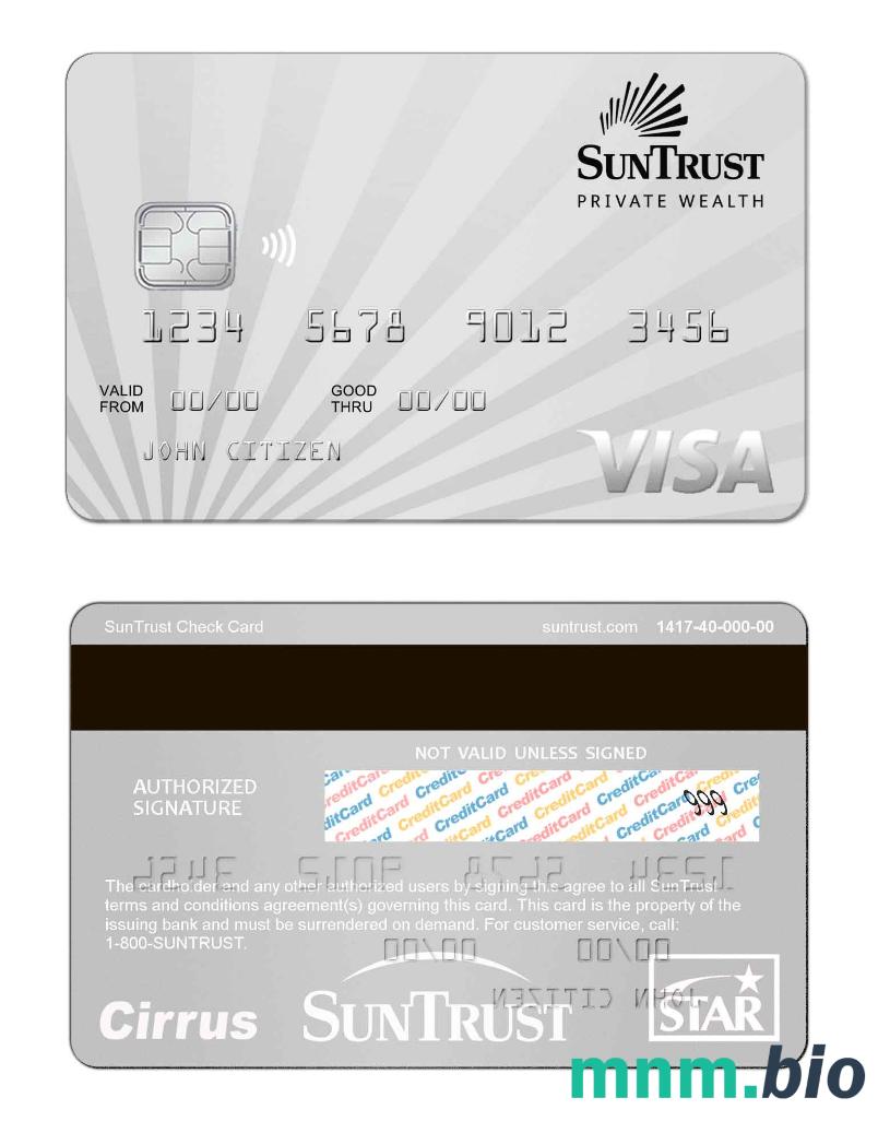 USA SunTrust bank przykład karty visa w formacie PSD